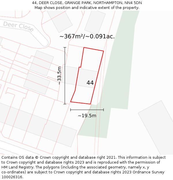 44, DEER CLOSE, GRANGE PARK, NORTHAMPTON, NN4 5DN: Plot and title map