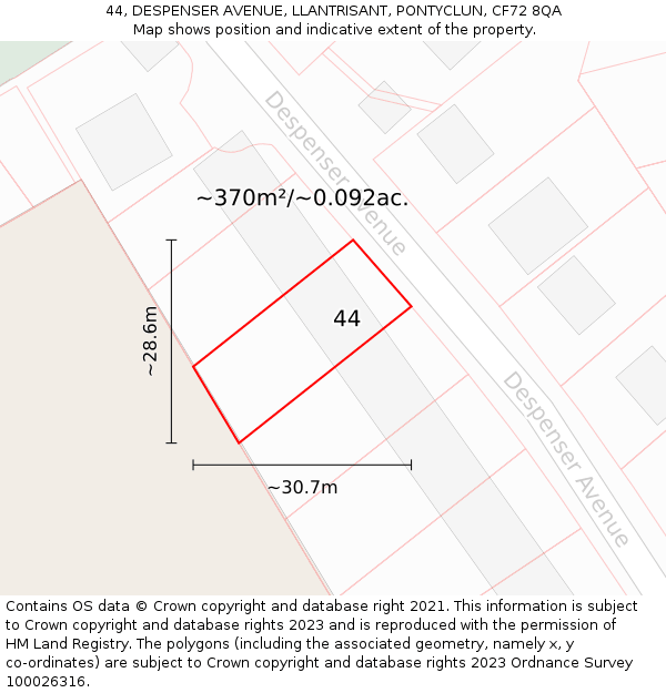 44, DESPENSER AVENUE, LLANTRISANT, PONTYCLUN, CF72 8QA: Plot and title map