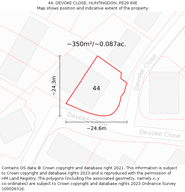 44, DEVOKE CLOSE, HUNTINGDON, PE29 6XE: Plot and title map