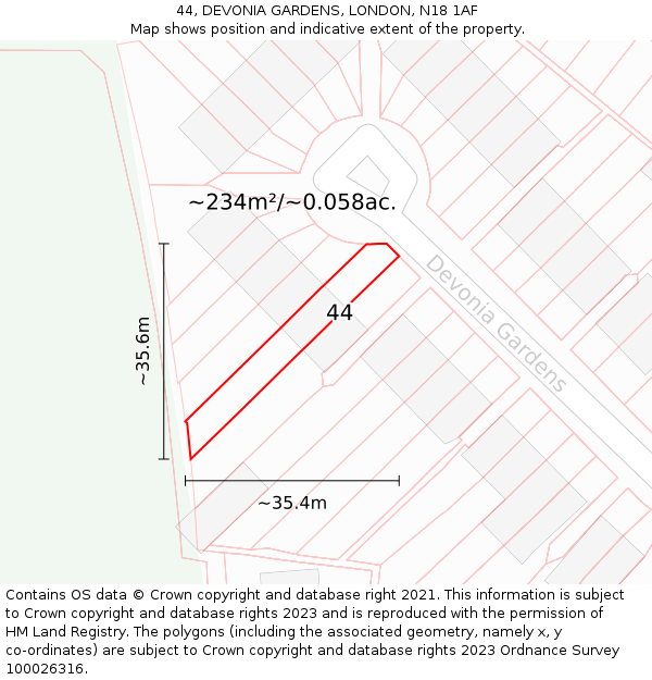 44, DEVONIA GARDENS, LONDON, N18 1AF: Plot and title map