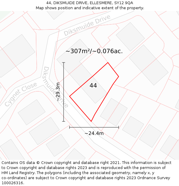 44, DIKSMUIDE DRIVE, ELLESMERE, SY12 9QA: Plot and title map