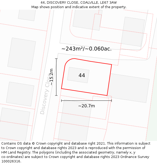 44, DISCOVERY CLOSE, COALVILLE, LE67 3AW: Plot and title map