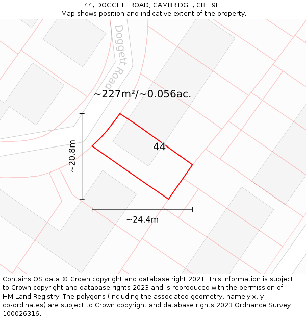 44, DOGGETT ROAD, CAMBRIDGE, CB1 9LF: Plot and title map