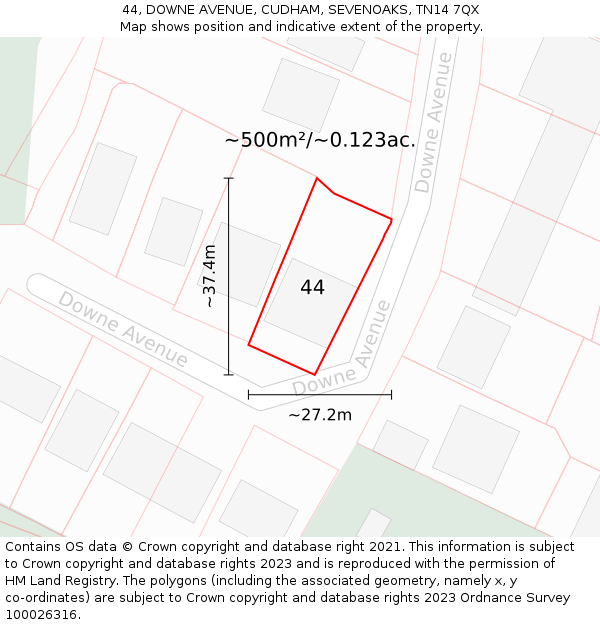 44, DOWNE AVENUE, CUDHAM, SEVENOAKS, TN14 7QX: Plot and title map