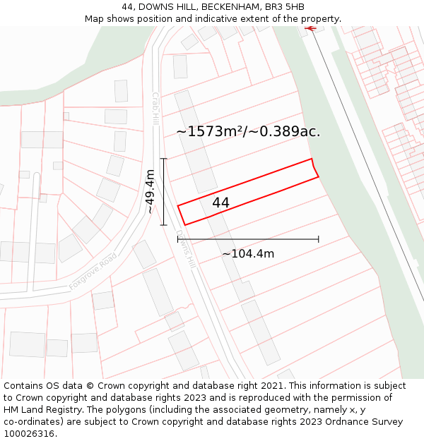 44, DOWNS HILL, BECKENHAM, BR3 5HB: Plot and title map