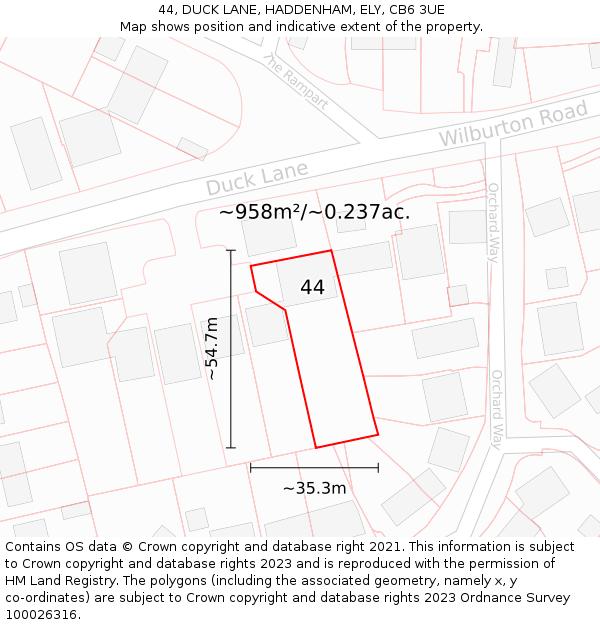 44, DUCK LANE, HADDENHAM, ELY, CB6 3UE: Plot and title map