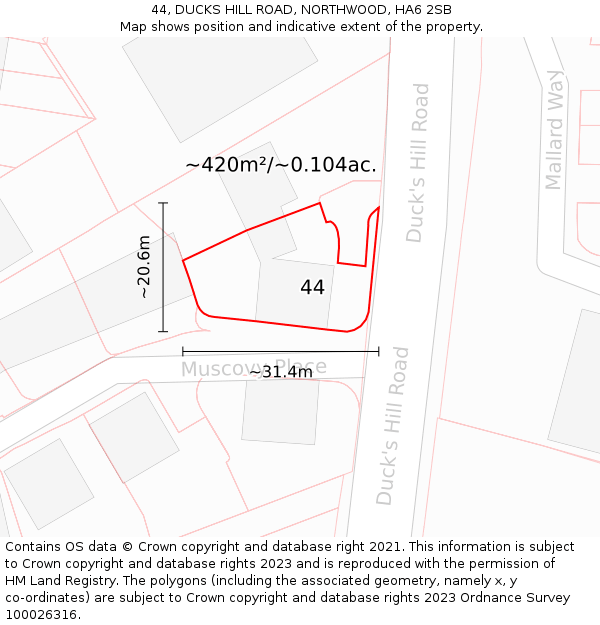 44, DUCKS HILL ROAD, NORTHWOOD, HA6 2SB: Plot and title map