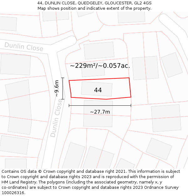 44, DUNLIN CLOSE, QUEDGELEY, GLOUCESTER, GL2 4GS: Plot and title map