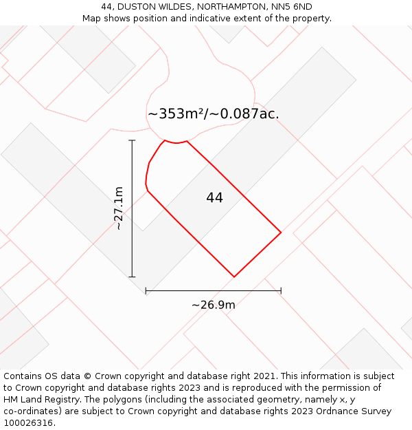 44, DUSTON WILDES, NORTHAMPTON, NN5 6ND: Plot and title map