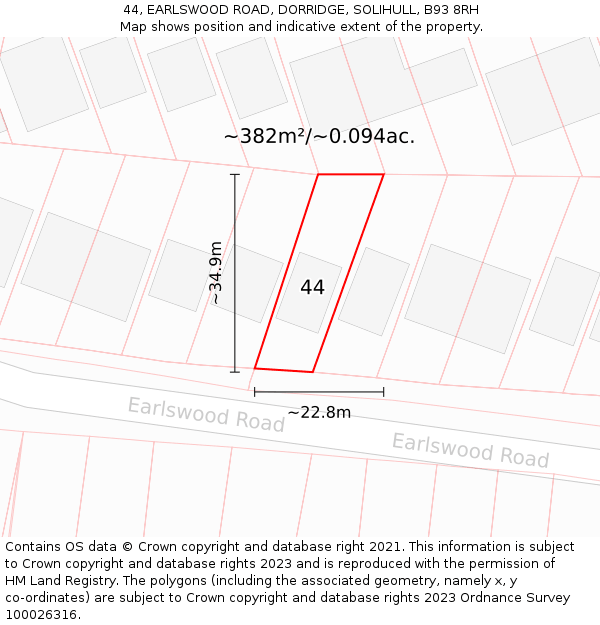 44, EARLSWOOD ROAD, DORRIDGE, SOLIHULL, B93 8RH: Plot and title map