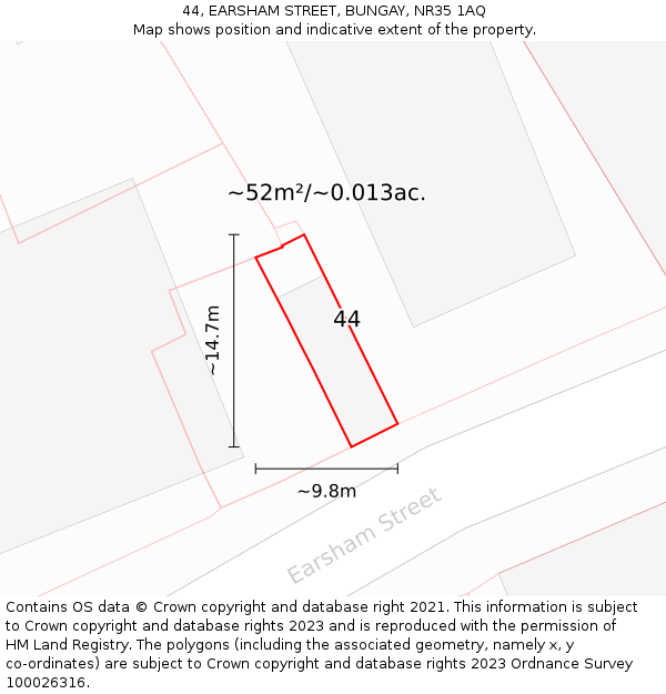 44, EARSHAM STREET, BUNGAY, NR35 1AQ: Plot and title map