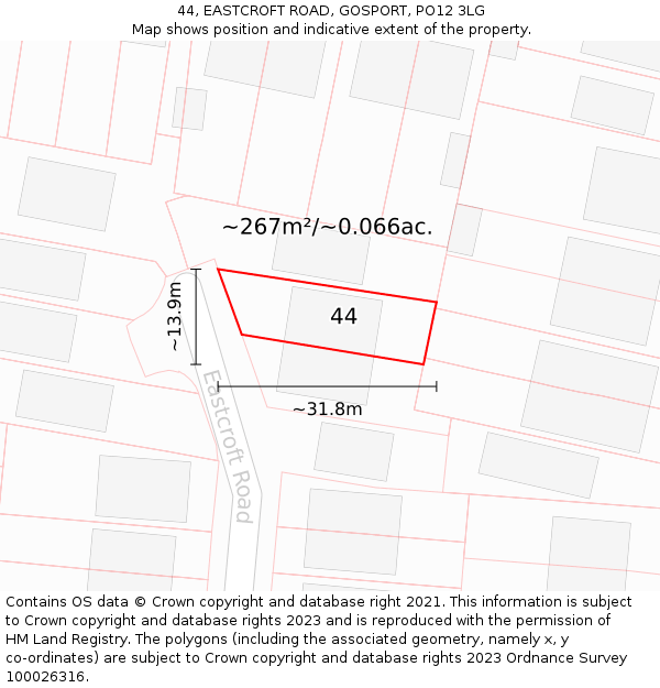 44, EASTCROFT ROAD, GOSPORT, PO12 3LG: Plot and title map