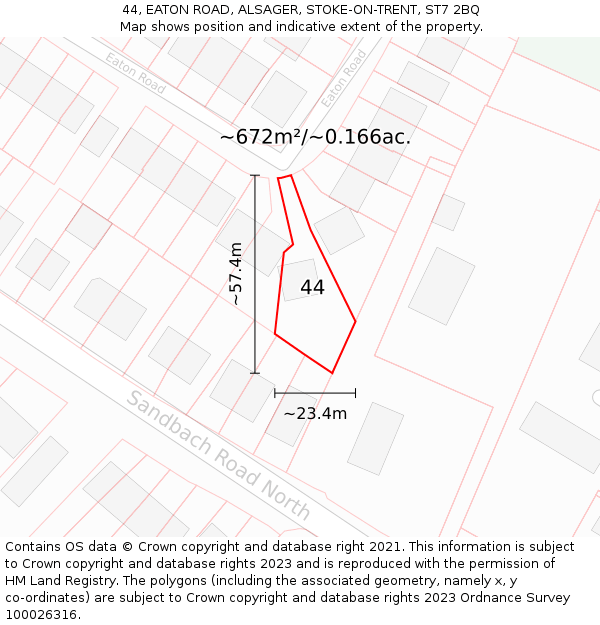 44, EATON ROAD, ALSAGER, STOKE-ON-TRENT, ST7 2BQ: Plot and title map