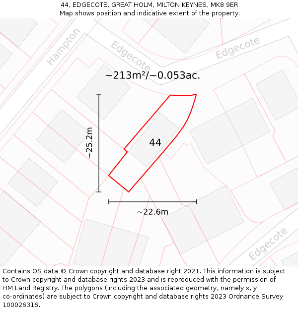 44, EDGECOTE, GREAT HOLM, MILTON KEYNES, MK8 9ER: Plot and title map