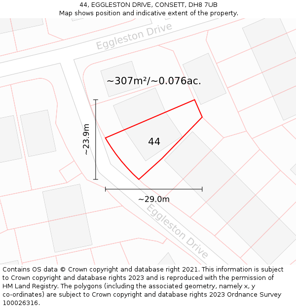 44, EGGLESTON DRIVE, CONSETT, DH8 7UB: Plot and title map