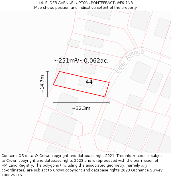 44, ELDER AVENUE, UPTON, PONTEFRACT, WF9 1NR: Plot and title map