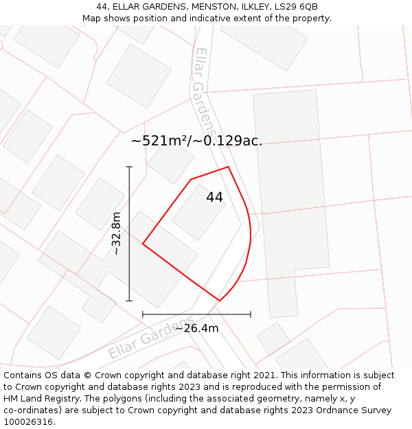 44, ELLAR GARDENS, MENSTON, ILKLEY, LS29 6QB: Plot and title map