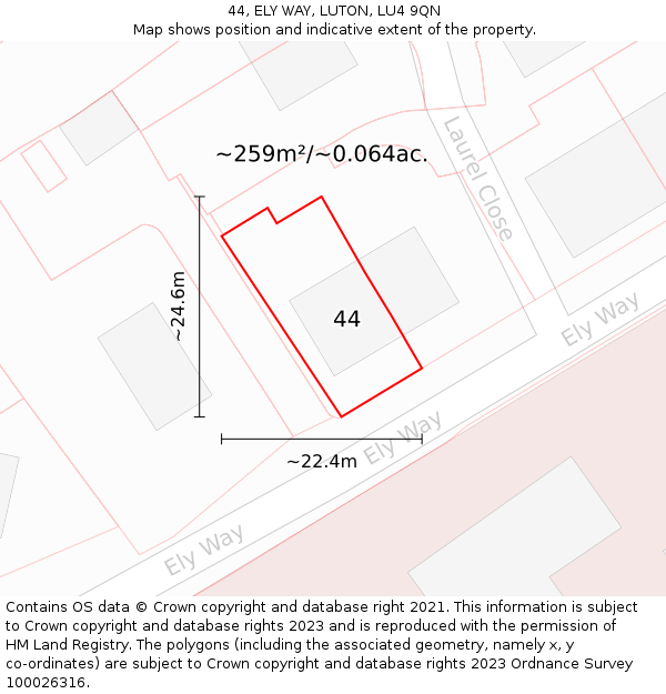 44, ELY WAY, LUTON, LU4 9QN: Plot and title map