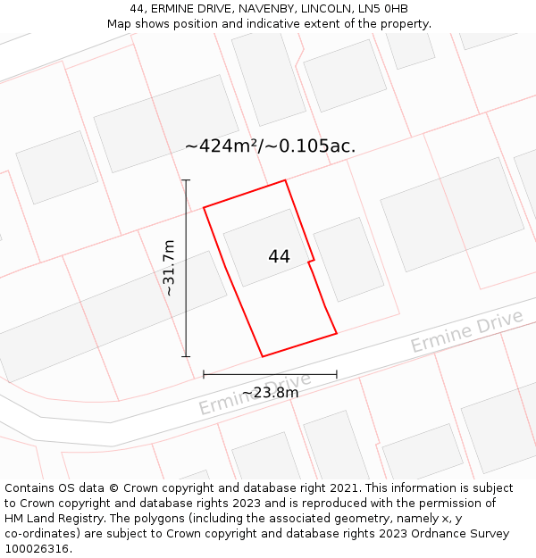 44, ERMINE DRIVE, NAVENBY, LINCOLN, LN5 0HB: Plot and title map