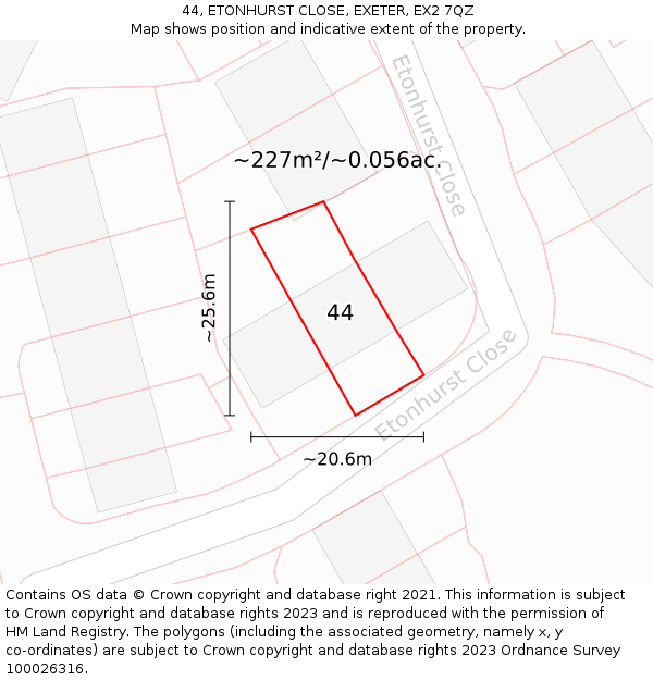 44, ETONHURST CLOSE, EXETER, EX2 7QZ: Plot and title map