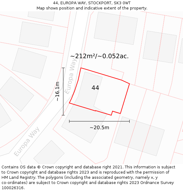 44, EUROPA WAY, STOCKPORT, SK3 0WT: Plot and title map