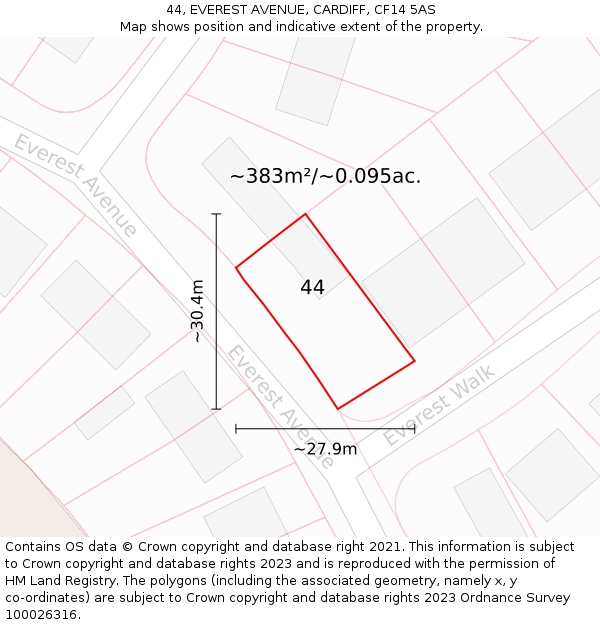 44, EVEREST AVENUE, CARDIFF, CF14 5AS: Plot and title map