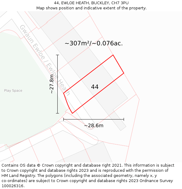 44, EWLOE HEATH, BUCKLEY, CH7 3PU: Plot and title map