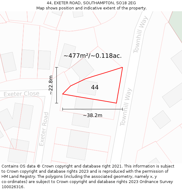 44, EXETER ROAD, SOUTHAMPTON, SO18 2EG: Plot and title map