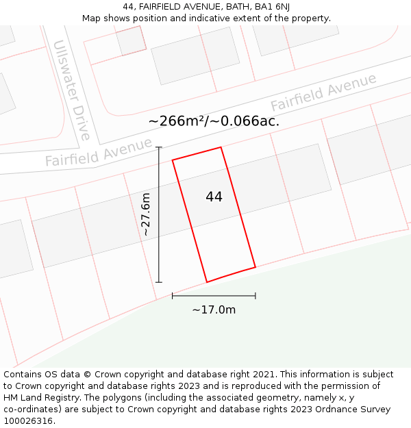 44, FAIRFIELD AVENUE, BATH, BA1 6NJ: Plot and title map