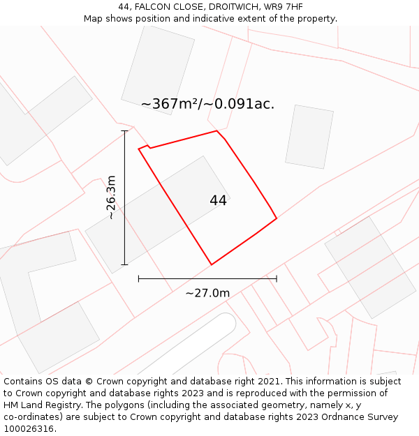 44, FALCON CLOSE, DROITWICH, WR9 7HF: Plot and title map