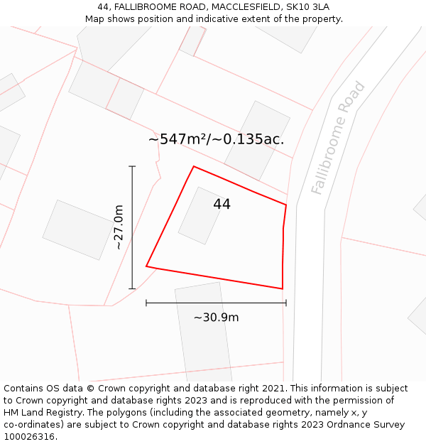 44, FALLIBROOME ROAD, MACCLESFIELD, SK10 3LA: Plot and title map