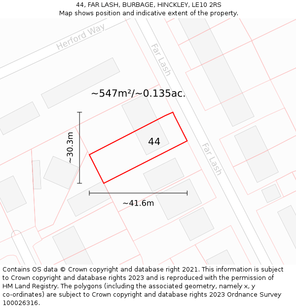 44, FAR LASH, BURBAGE, HINCKLEY, LE10 2RS: Plot and title map
