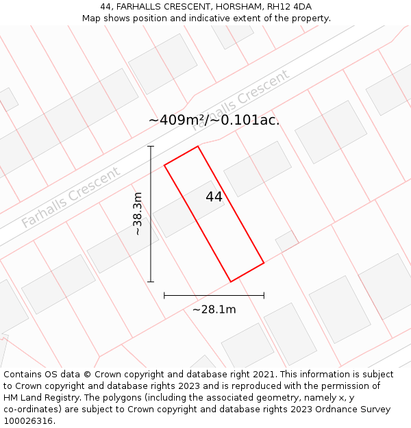 44, FARHALLS CRESCENT, HORSHAM, RH12 4DA: Plot and title map