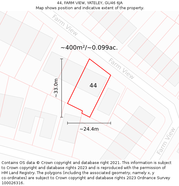 44, FARM VIEW, YATELEY, GU46 6JA: Plot and title map