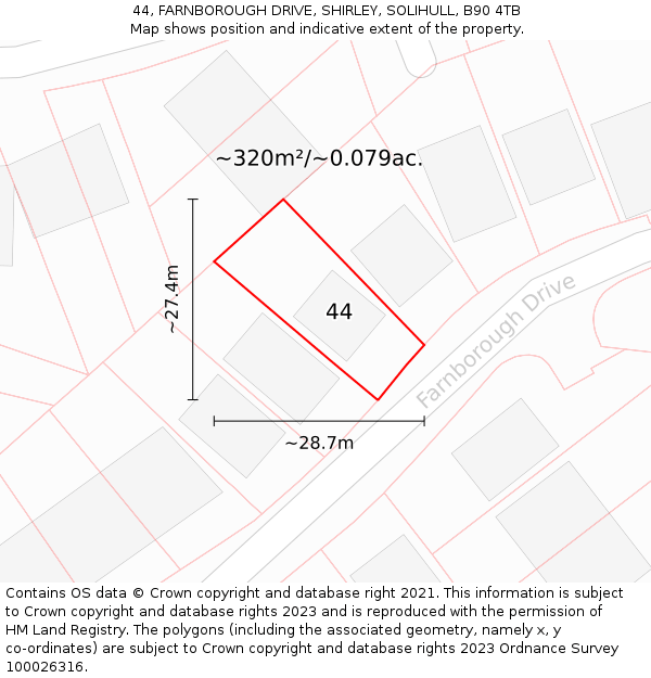 44, FARNBOROUGH DRIVE, SHIRLEY, SOLIHULL, B90 4TB: Plot and title map