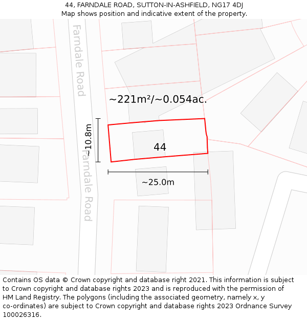 44, FARNDALE ROAD, SUTTON-IN-ASHFIELD, NG17 4DJ: Plot and title map