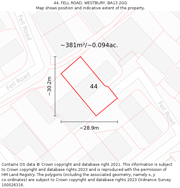 44, FELL ROAD, WESTBURY, BA13 2GG: Plot and title map