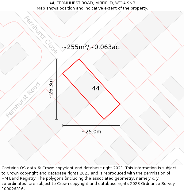 44, FERNHURST ROAD, MIRFIELD, WF14 9NB: Plot and title map