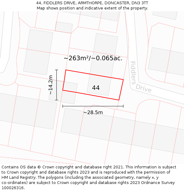 44, FIDDLERS DRIVE, ARMTHORPE, DONCASTER, DN3 3TT: Plot and title map