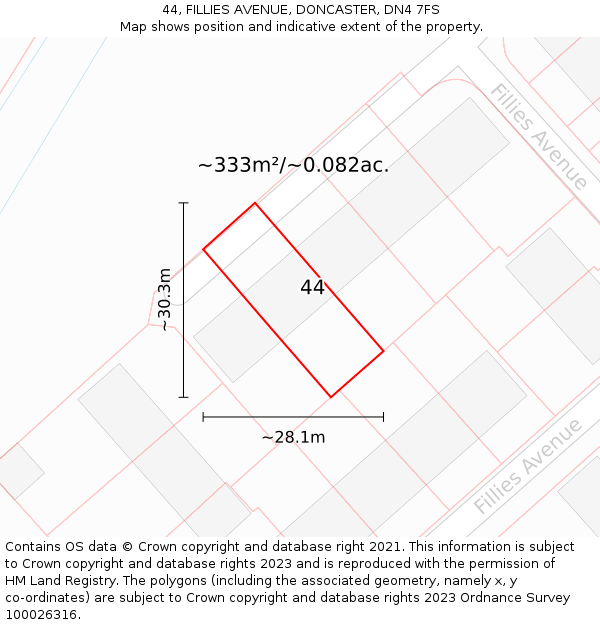 44, FILLIES AVENUE, DONCASTER, DN4 7FS: Plot and title map