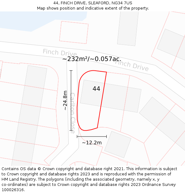 44, FINCH DRIVE, SLEAFORD, NG34 7US: Plot and title map