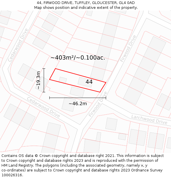 44, FIRWOOD DRIVE, TUFFLEY, GLOUCESTER, GL4 0AD: Plot and title map