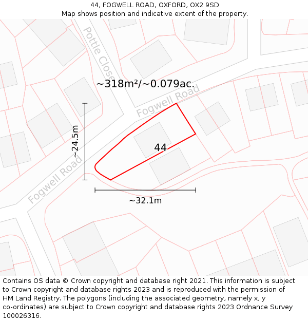 44, FOGWELL ROAD, OXFORD, OX2 9SD: Plot and title map