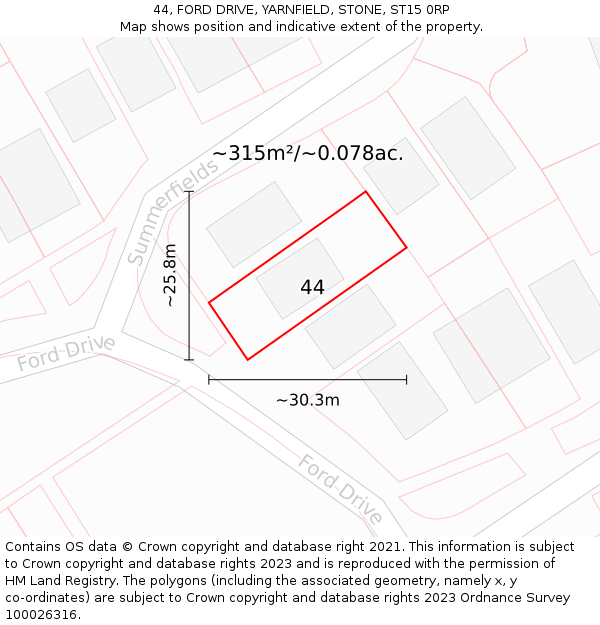 44, FORD DRIVE, YARNFIELD, STONE, ST15 0RP: Plot and title map