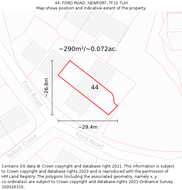 44, FORD ROAD, NEWPORT, TF10 7UH: Plot and title map