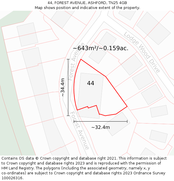 44, FOREST AVENUE, ASHFORD, TN25 4GB: Plot and title map