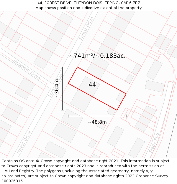 44, FOREST DRIVE, THEYDON BOIS, EPPING, CM16 7EZ: Plot and title map