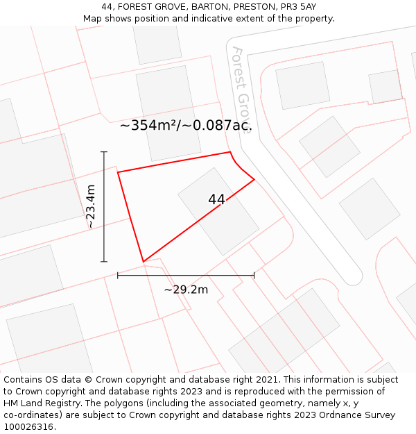 44, FOREST GROVE, BARTON, PRESTON, PR3 5AY: Plot and title map