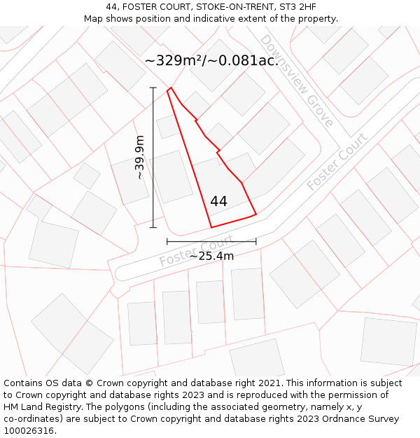 44, FOSTER COURT, STOKE-ON-TRENT, ST3 2HF: Plot and title map