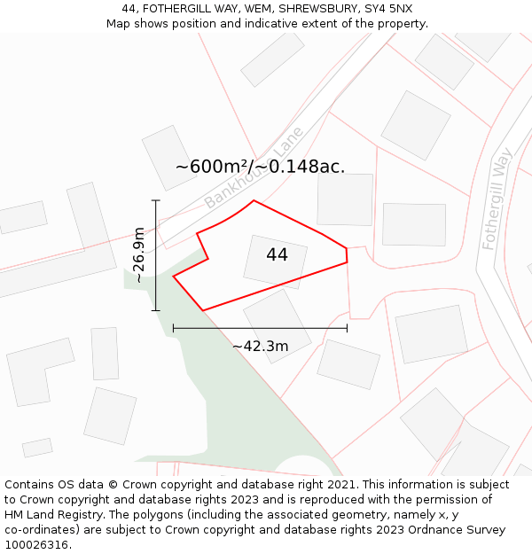 44, FOTHERGILL WAY, WEM, SHREWSBURY, SY4 5NX: Plot and title map